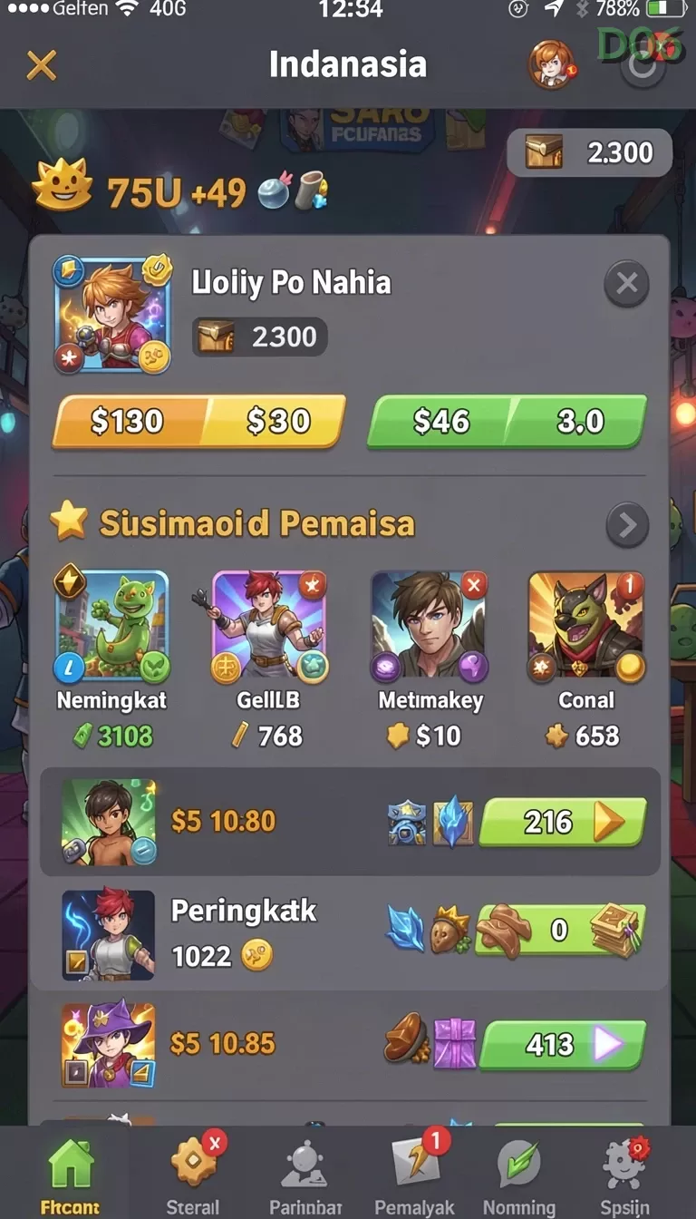 Cuplikan layar V96 — menu navigasi